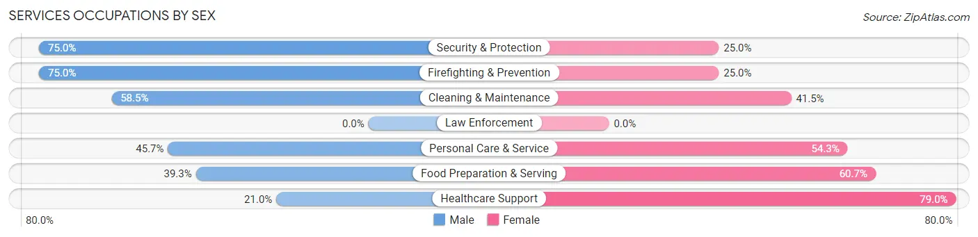 Services Occupations by Sex in Zip Code 06268