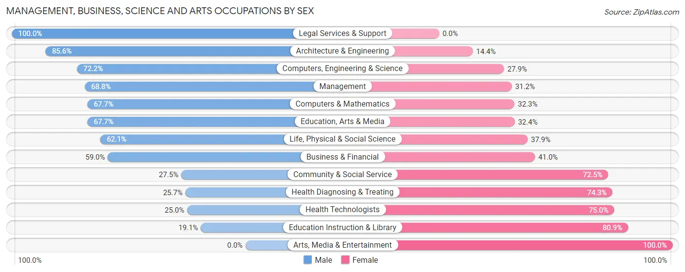 Management, Business, Science and Arts Occupations by Sex in Zip Code 06281