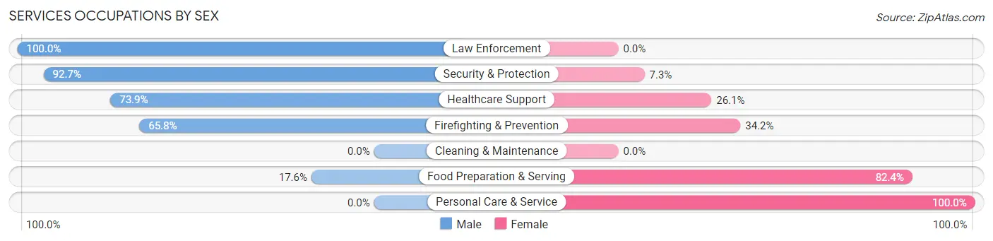 Services Occupations by Sex in Zip Code 06281
