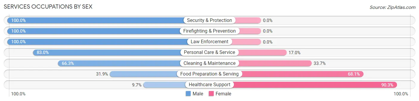 Services Occupations by Sex in Zip Code 06333