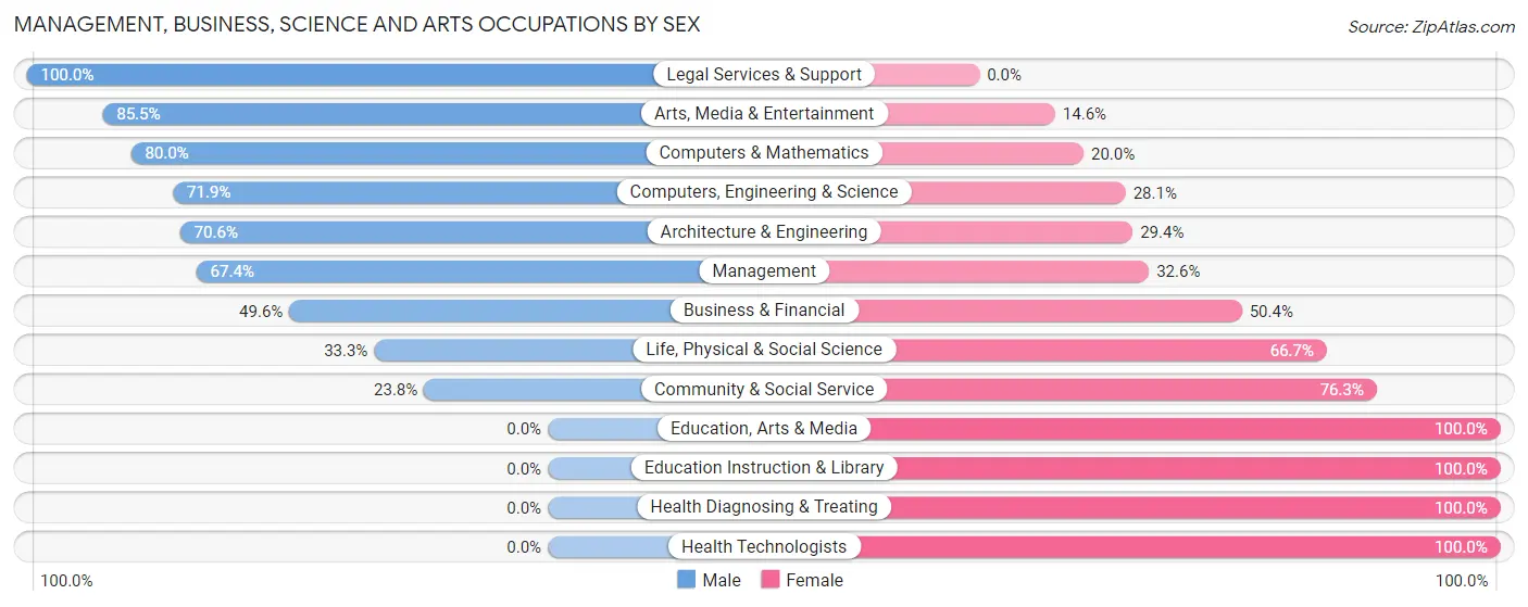 Management, Business, Science and Arts Occupations by Sex in Zip Code 06335