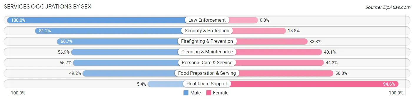 Services Occupations by Sex in Zip Code 06351