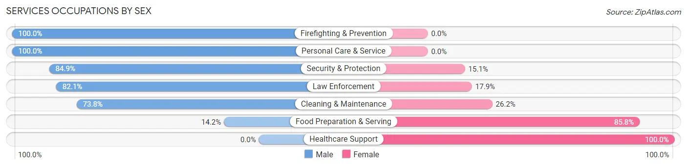 Services Occupations by Sex in Zip Code 06374