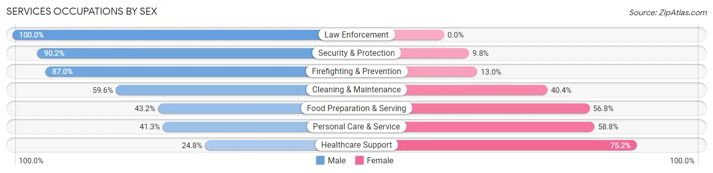 Services Occupations by Sex in Zip Code 06382