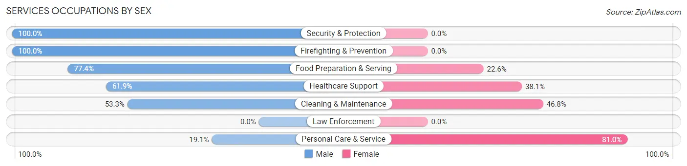 Services Occupations by Sex in Zip Code 06783