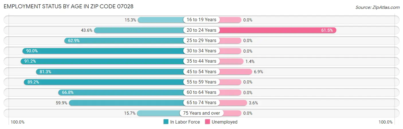 Employment Status by Age in Zip Code 07028