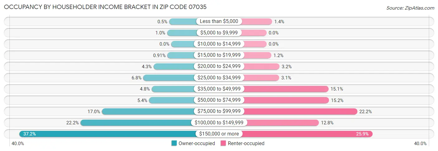 Occupancy by Householder Income Bracket in Zip Code 07035