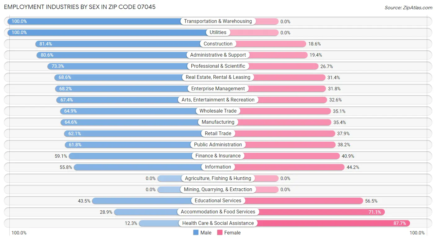 Employment Industries by Sex in Zip Code 07045