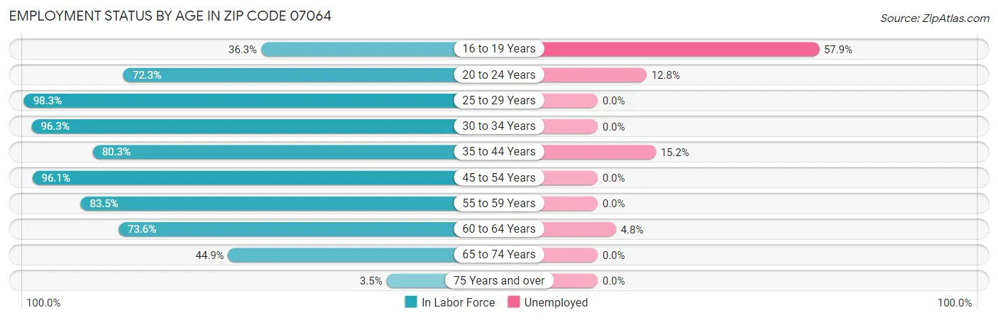 Employment Status by Age in Zip Code 07064