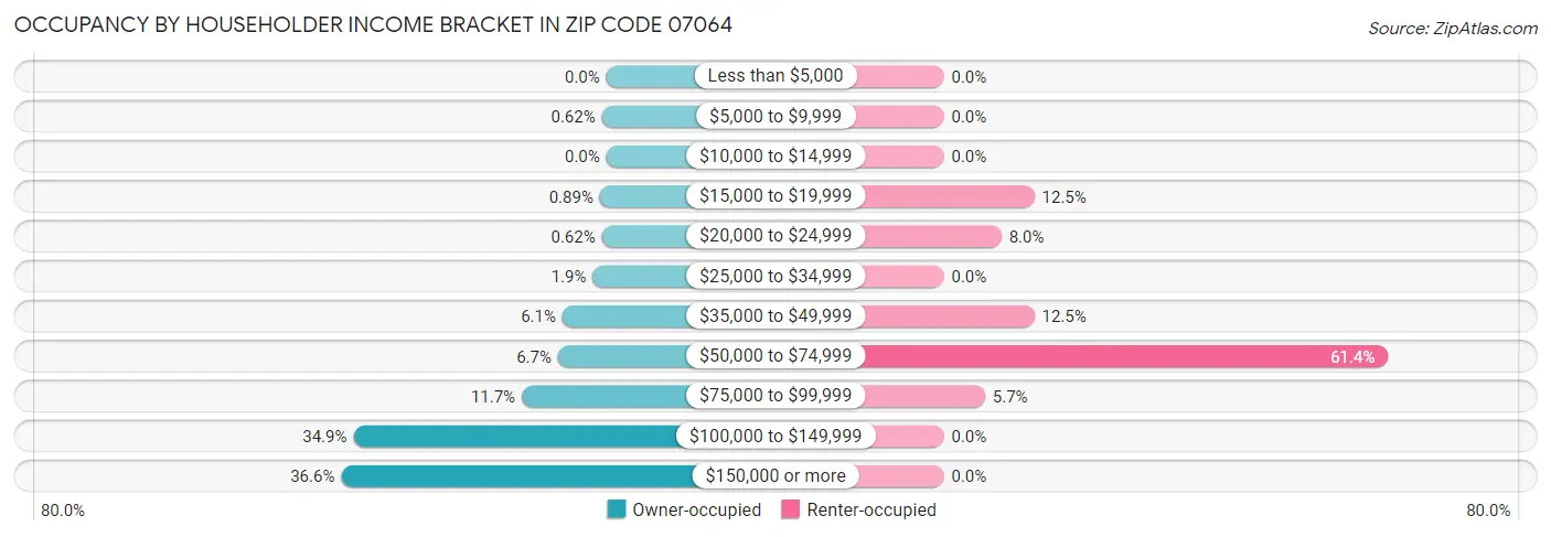 Occupancy by Householder Income Bracket in Zip Code 07064