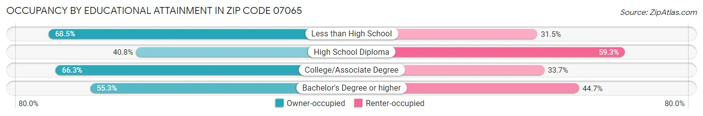 Occupancy by Educational Attainment in Zip Code 07065