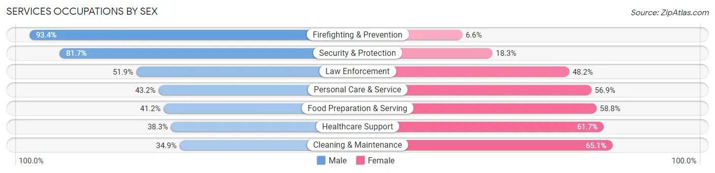 Services Occupations by Sex in Zip Code 07102