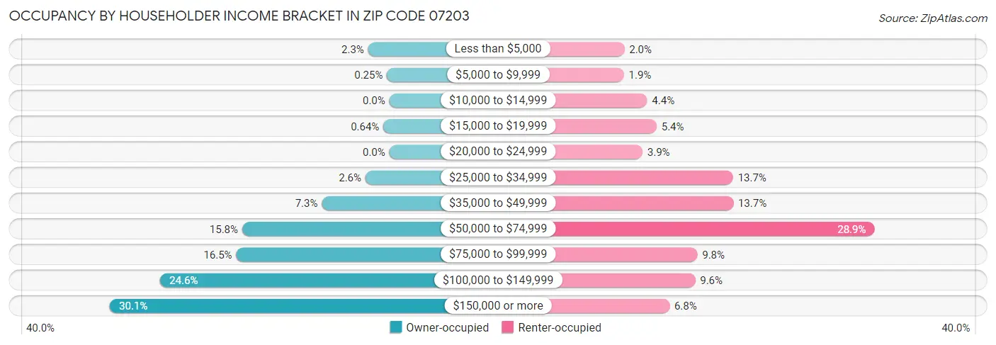 Occupancy by Householder Income Bracket in Zip Code 07203