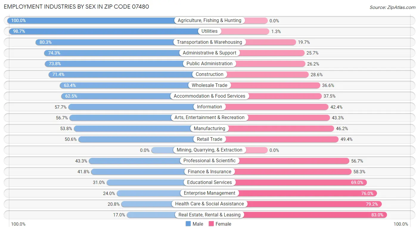 Employment Industries by Sex in Zip Code 07480