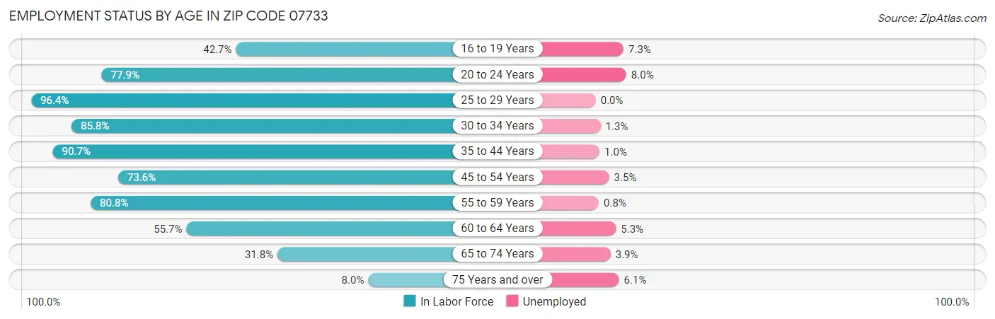 Employment Status by Age in Zip Code 07733
