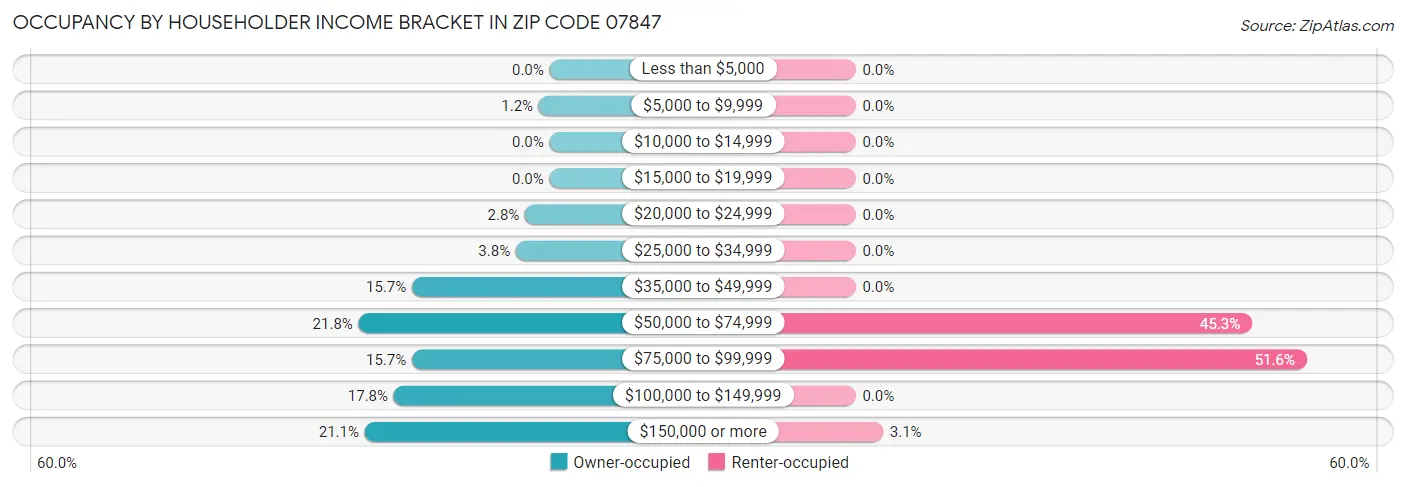 Occupancy by Householder Income Bracket in Zip Code 07847