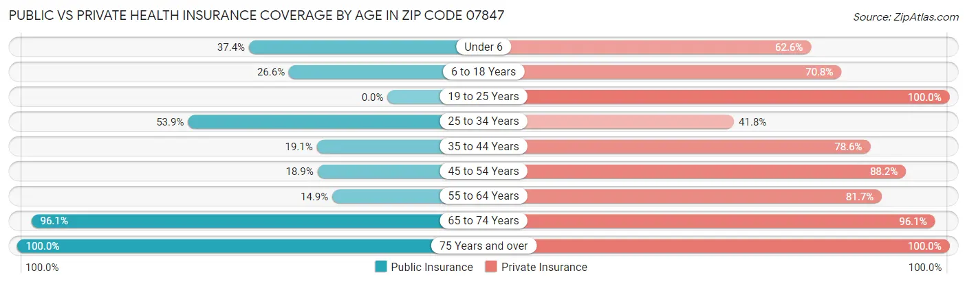 Public vs Private Health Insurance Coverage by Age in Zip Code 07847
