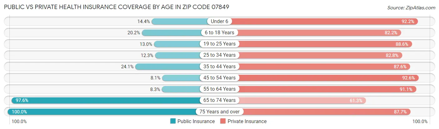 Public vs Private Health Insurance Coverage by Age in Zip Code 07849