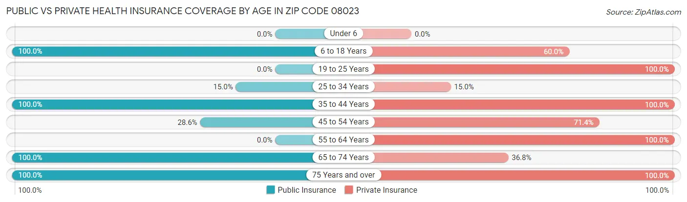 Public vs Private Health Insurance Coverage by Age in Zip Code 08023