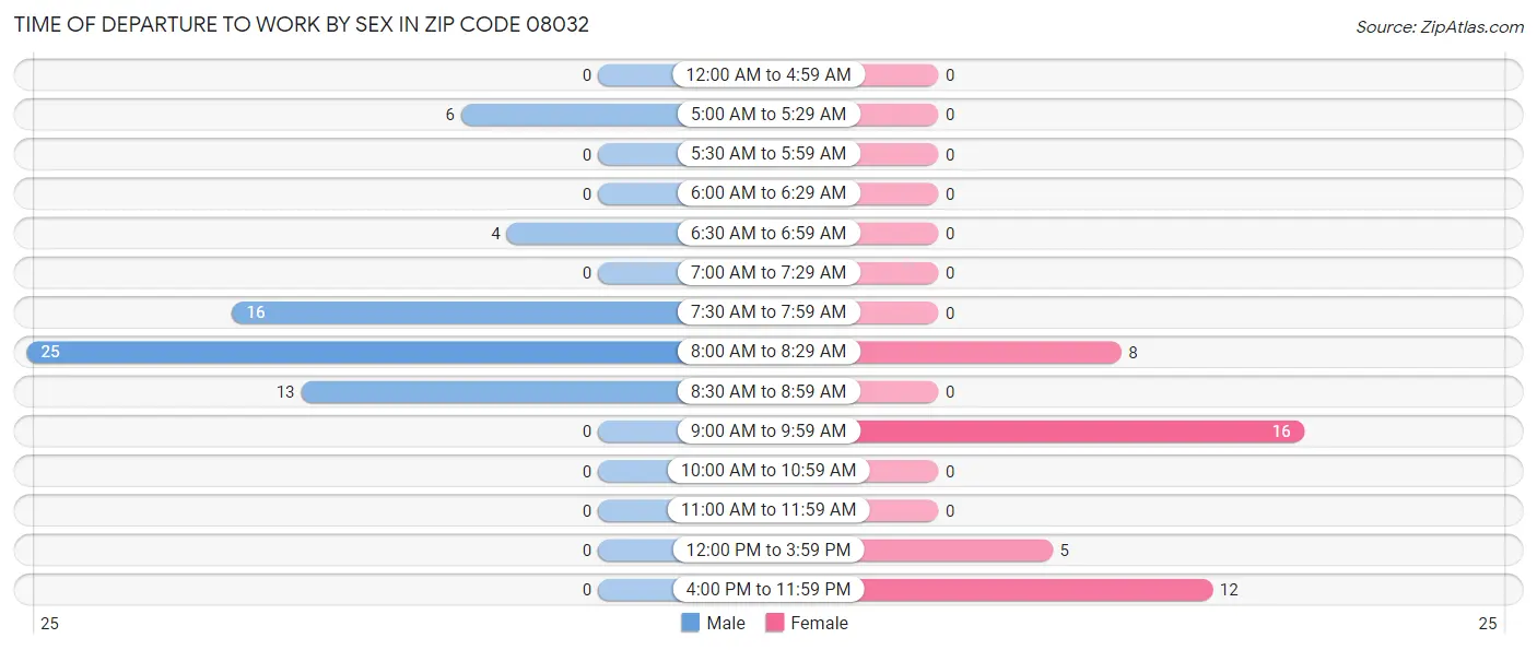 Time of Departure to Work by Sex in Zip Code 08032