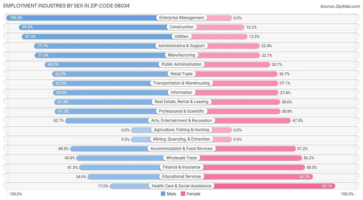 Employment Industries by Sex in Zip Code 08034