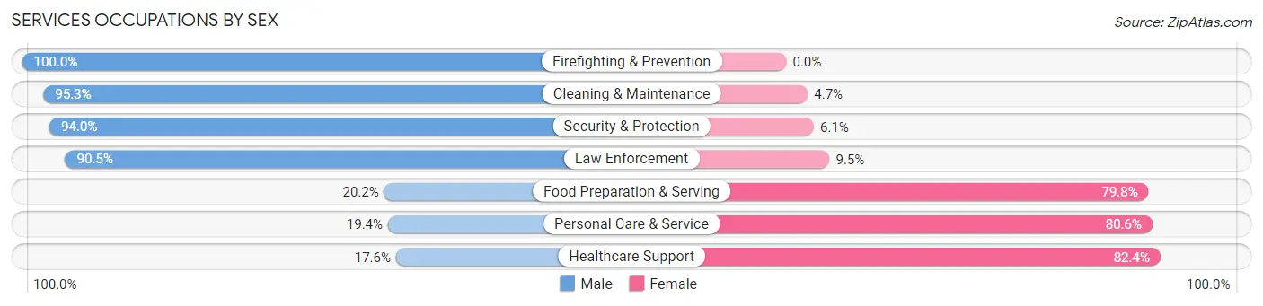 Services Occupations by Sex in Zip Code 08080