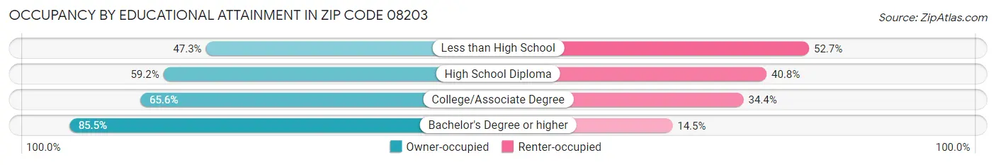 Occupancy by Educational Attainment in Zip Code 08203