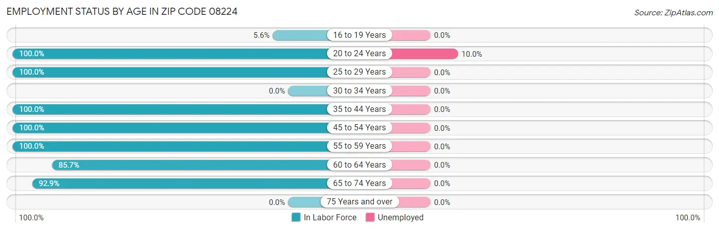 Employment Status by Age in Zip Code 08224