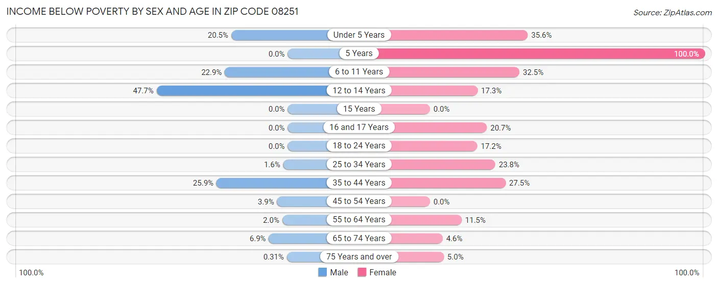 Income Below Poverty by Sex and Age in Zip Code 08251