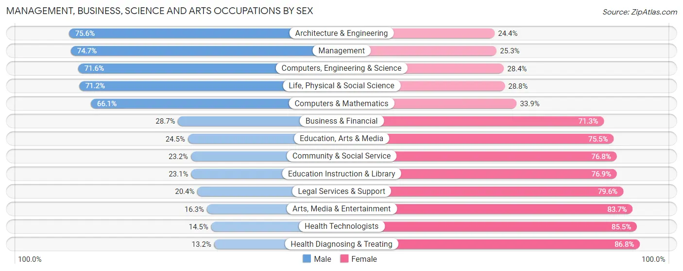 Management, Business, Science and Arts Occupations by Sex in Zip Code 08302
