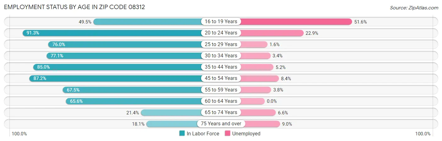Employment Status by Age in Zip Code 08312