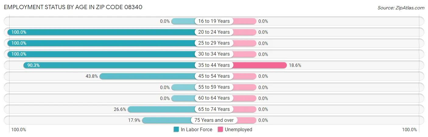 Employment Status by Age in Zip Code 08340