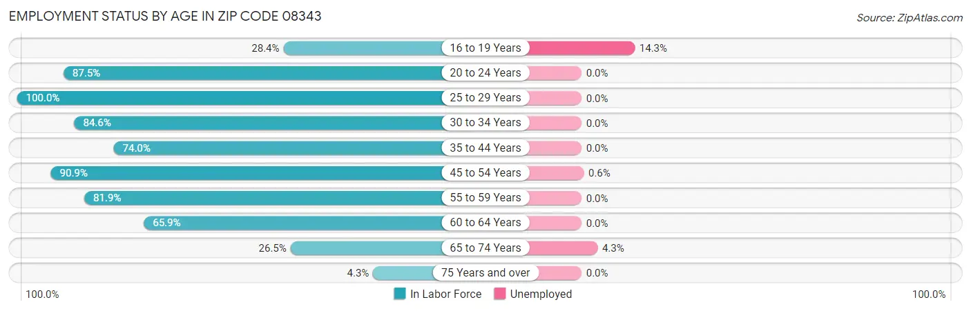 Employment Status by Age in Zip Code 08343