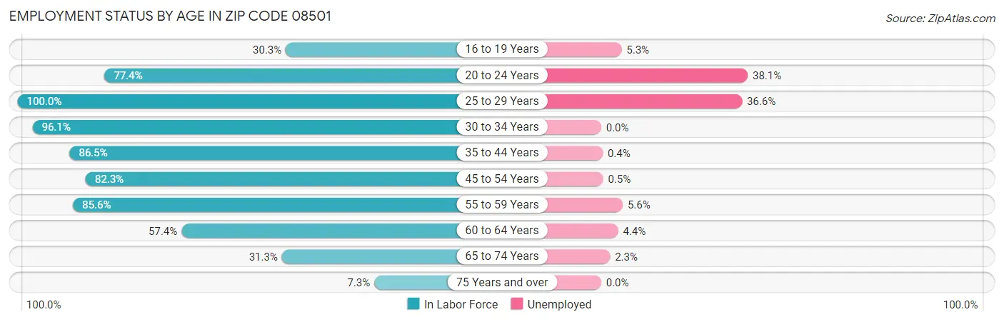 Employment Status by Age in Zip Code 08501