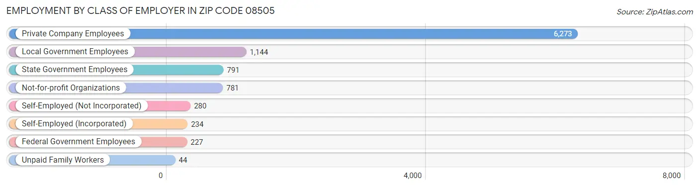 Employment by Class of Employer in Zip Code 08505