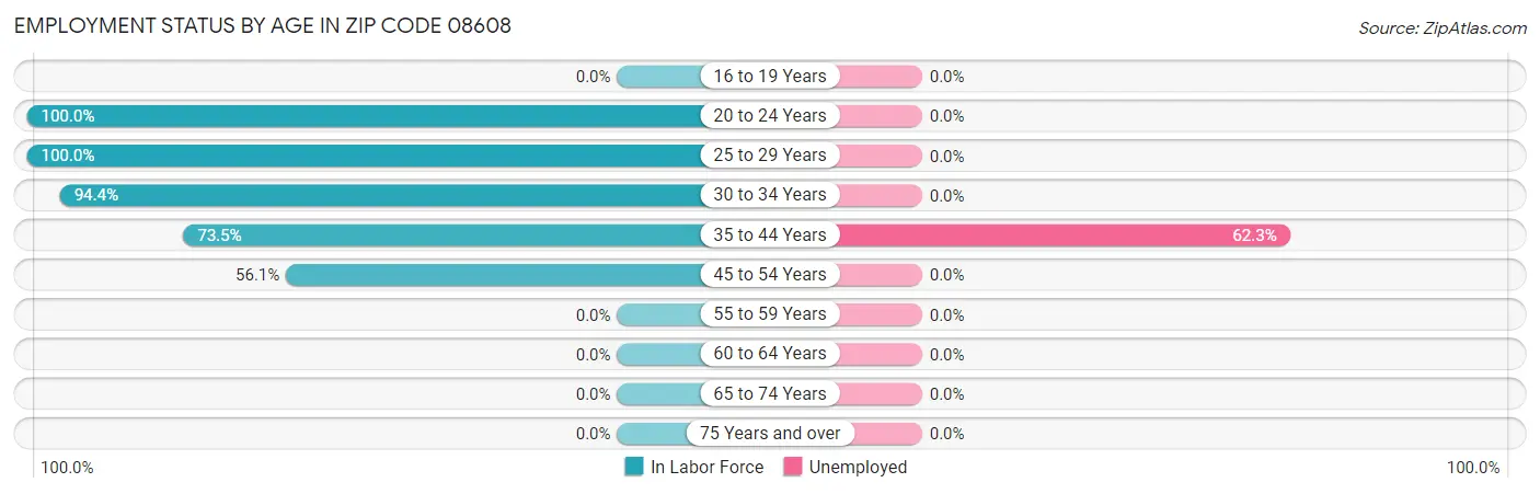 Employment Status by Age in Zip Code 08608