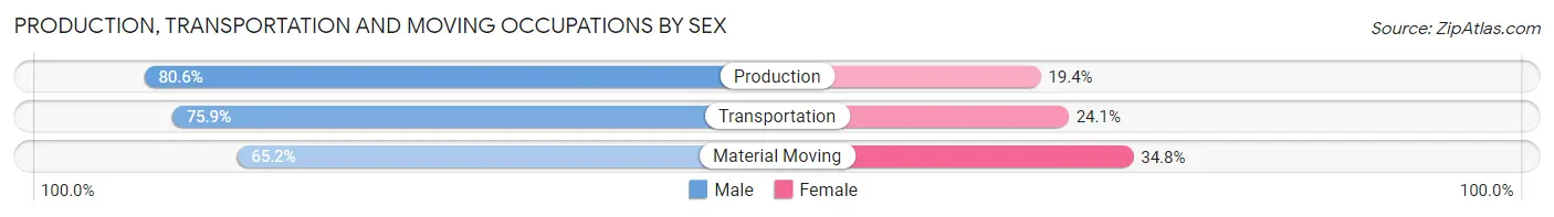Production, Transportation and Moving Occupations by Sex in Zip Code 08618