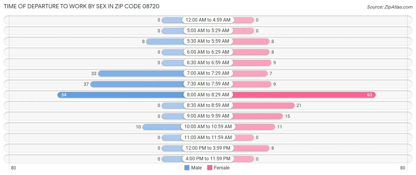 Time of Departure to Work by Sex in Zip Code 08720