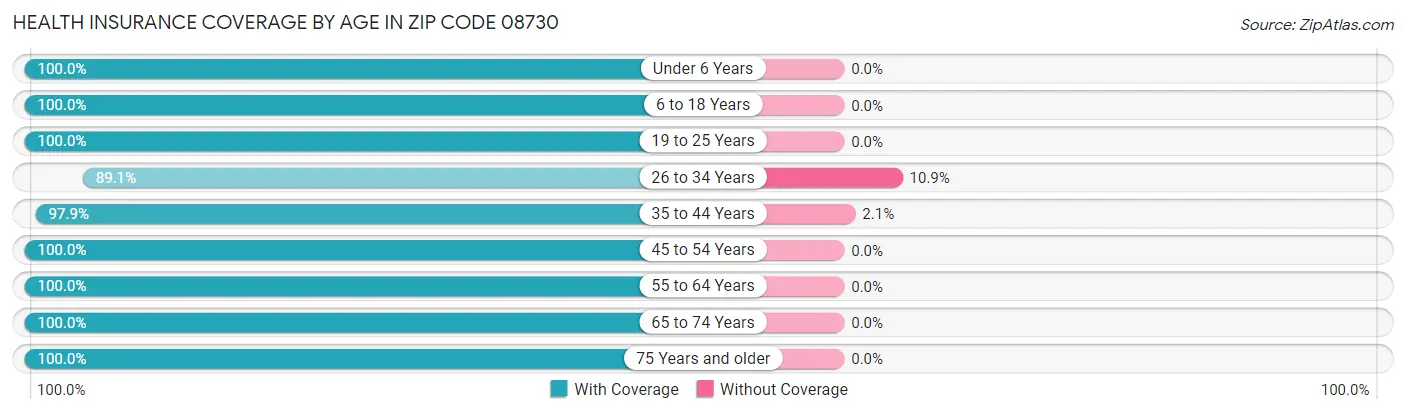 Health Insurance Coverage by Age in Zip Code 08730
