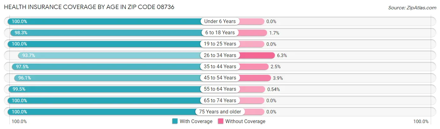 Health Insurance Coverage by Age in Zip Code 08736