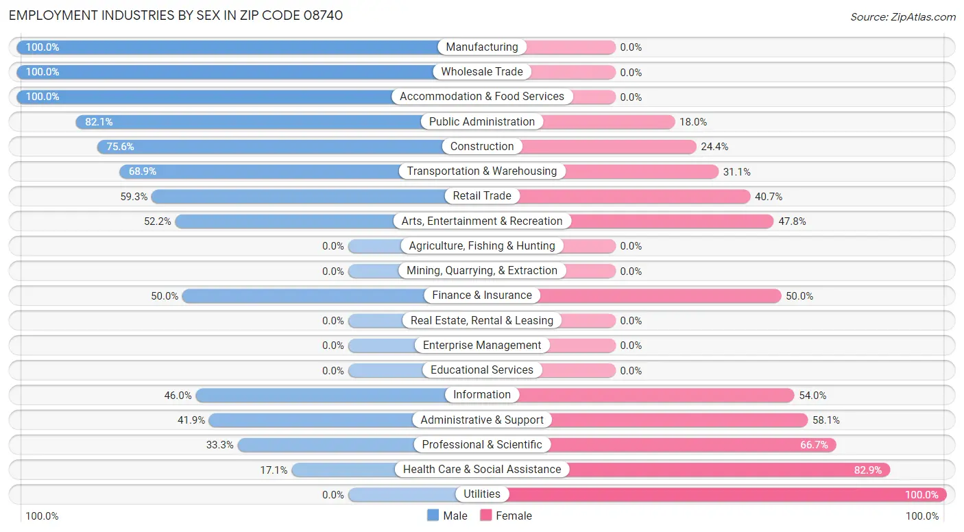 Employment Industries by Sex in Zip Code 08740