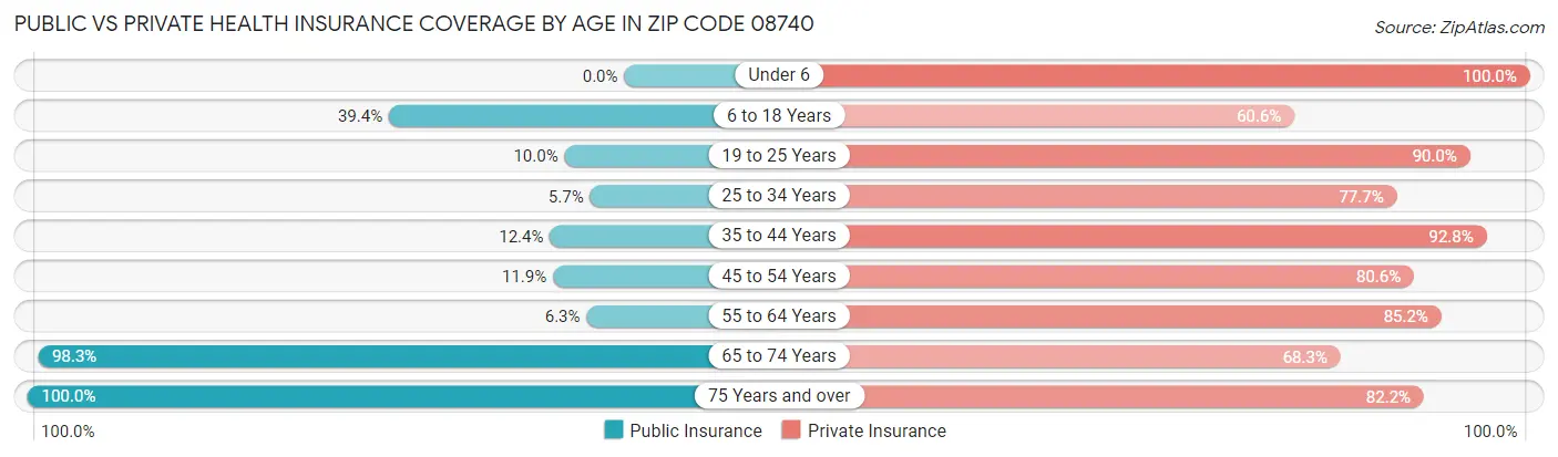 Public vs Private Health Insurance Coverage by Age in Zip Code 08740
