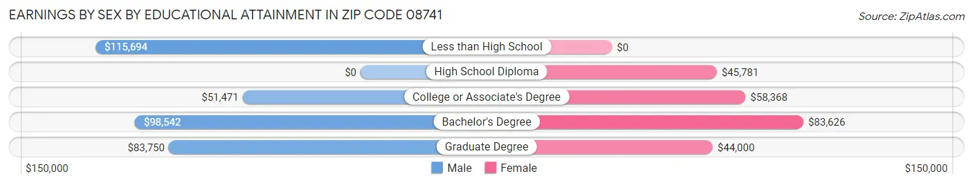 Earnings by Sex by Educational Attainment in Zip Code 08741