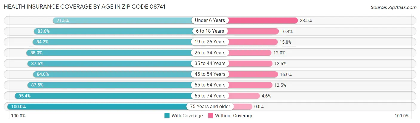 Health Insurance Coverage by Age in Zip Code 08741