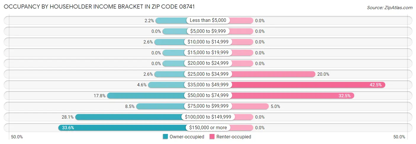 Occupancy by Householder Income Bracket in Zip Code 08741