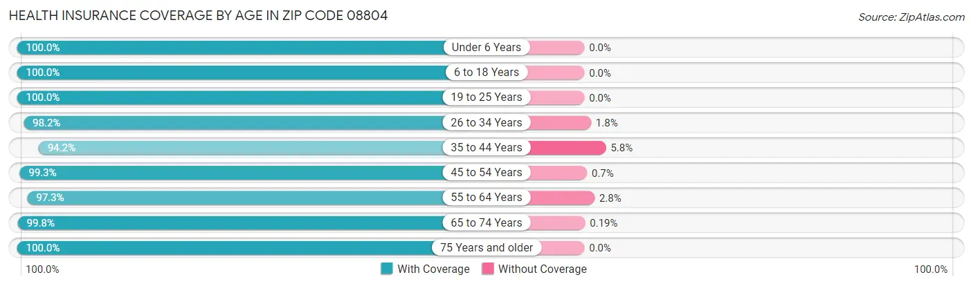 Health Insurance Coverage by Age in Zip Code 08804