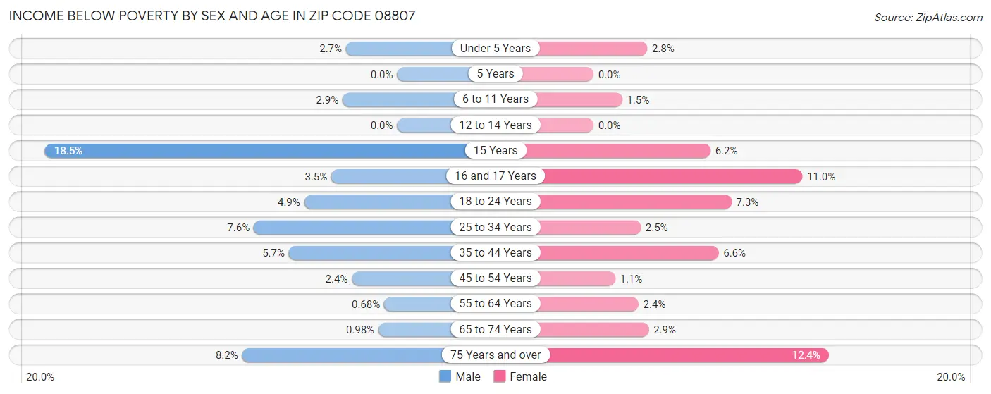 Income Below Poverty by Sex and Age in Zip Code 08807