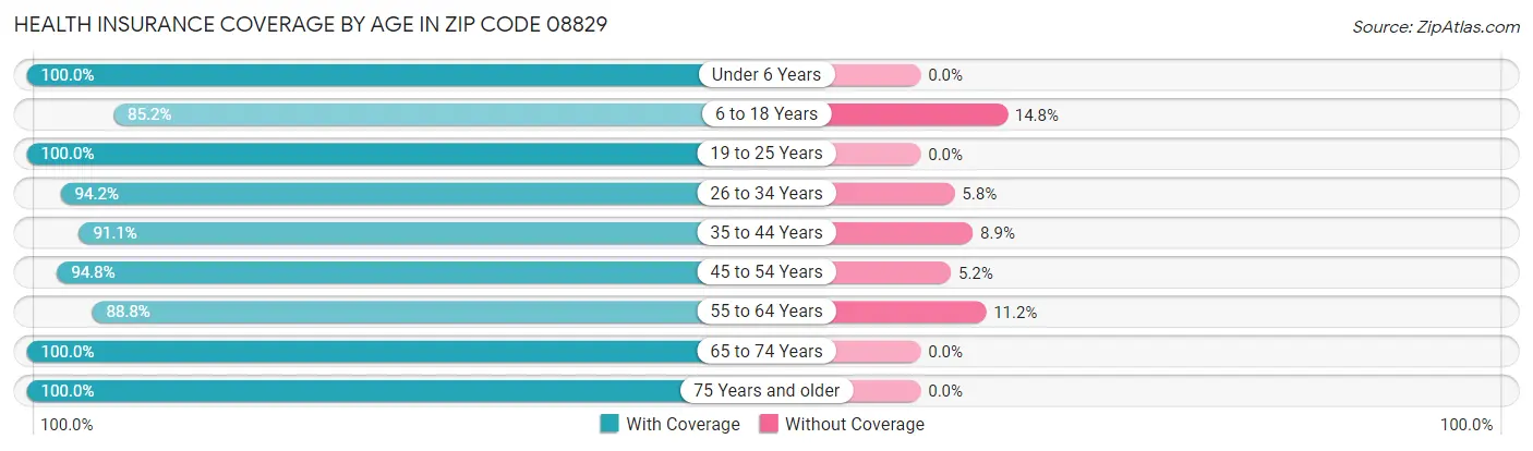 Health Insurance Coverage by Age in Zip Code 08829
