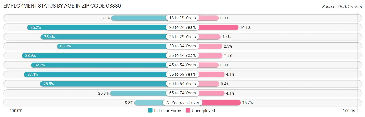 Employment Status by Age in Zip Code 08830