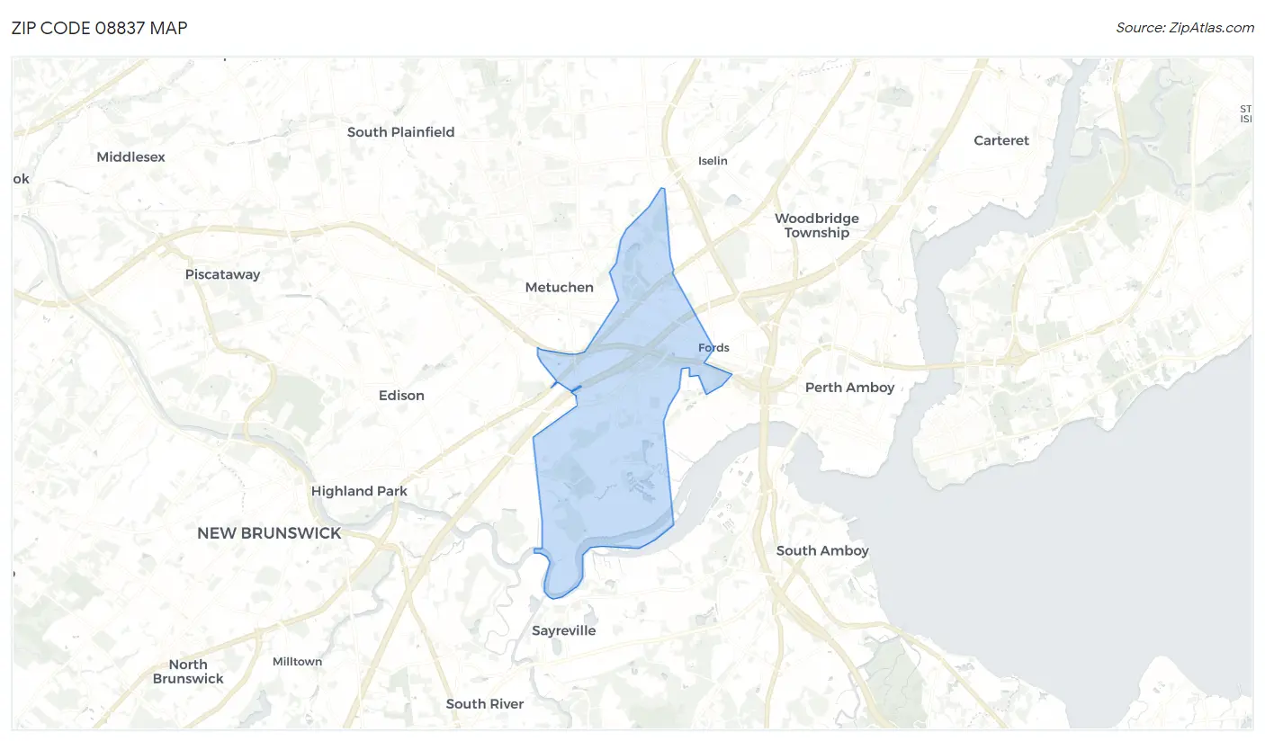 Zip Code 08837 Map